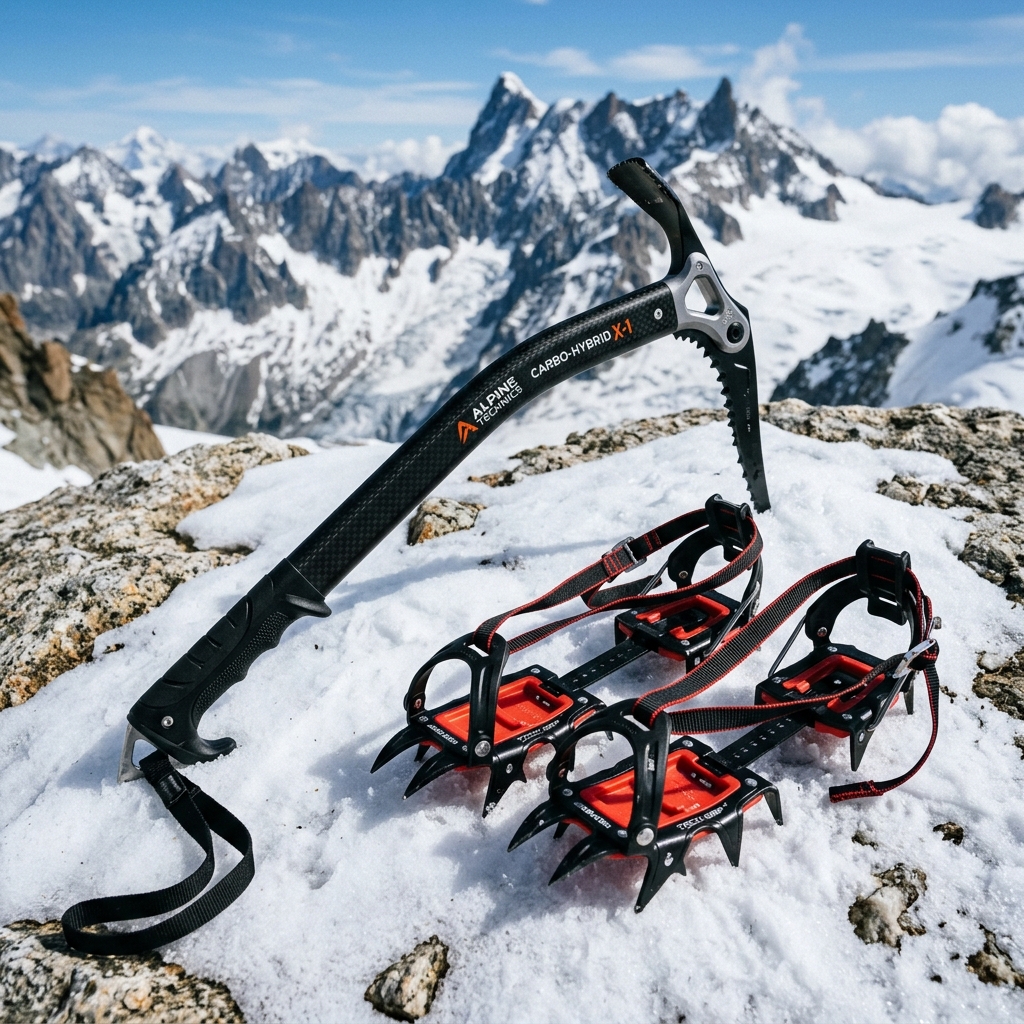 Carbon Hybrid Ice Axe & Technical Crampons Set